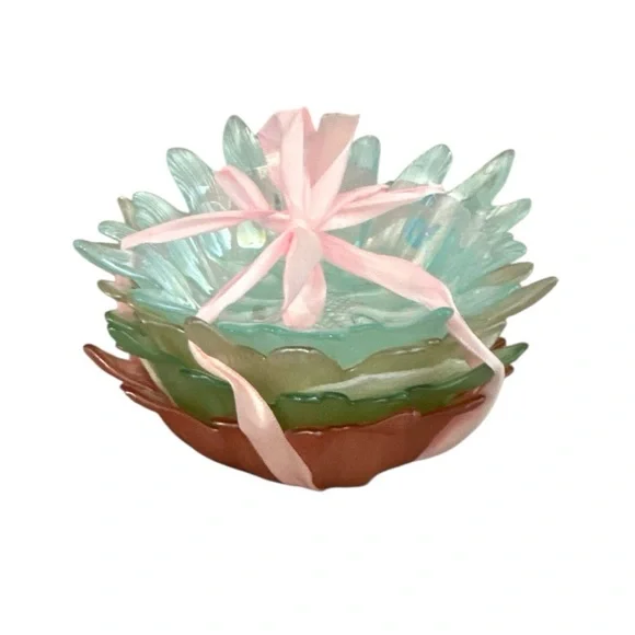 AKCAM Floral Shaped Iridescent Turkish Glass Bowls Assorted Colors (4). NEW! - Picture 7 of 7